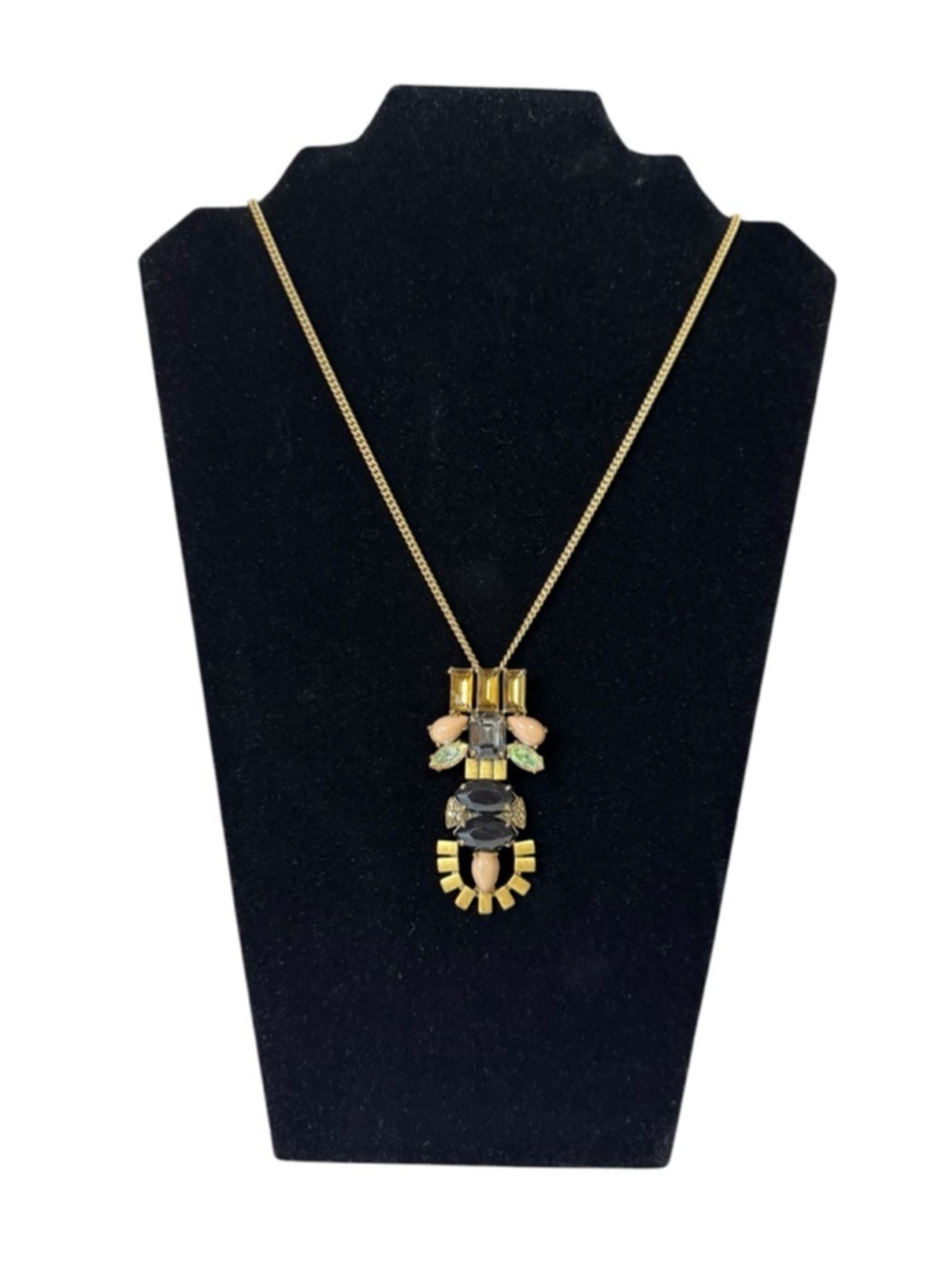 Women's J.Crew Gold Tone Black & Peach Gemstone Statement Necklace One Size
